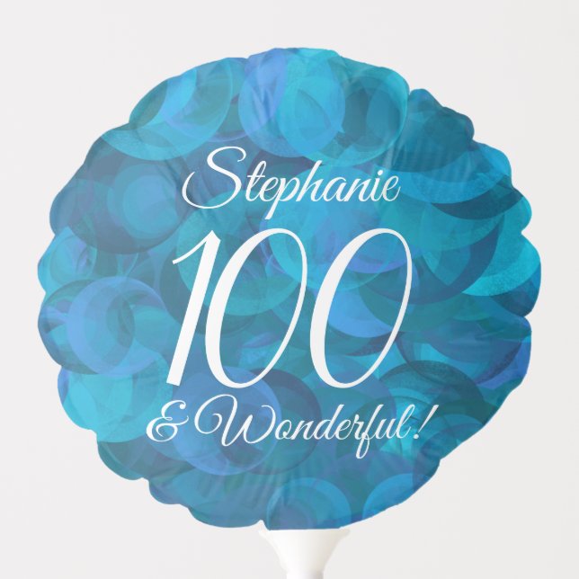 Ocean Blue 100 and Wonderful Birthday Party Balloon (Front)
