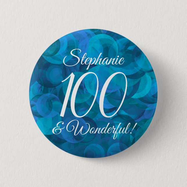 Ocean Blue 100 and Wonderful Birthday Party Button (Front)
