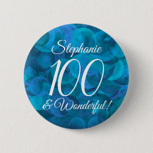 Ocean Blue 100 and Wonderful Birthday Party Button