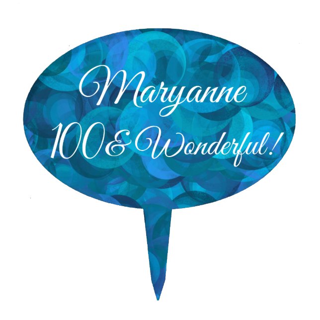 Ocean Blue 100 and Wonderful Birthday Party Cake Topper (Front)