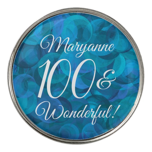 Ocean Blue 100 and Wonderful Birthday Party Golf Ball Marker (Front)