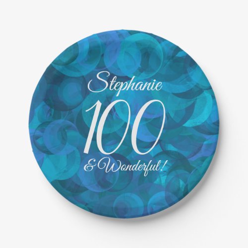 Ocean Blue 100 and Wonderful Birthday Party Paper Plates