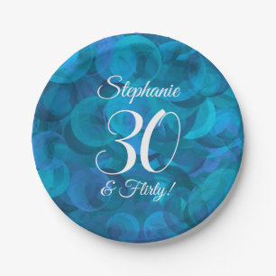 Ocean Blue 30 and Flirty Birthday Party Paper Plates
