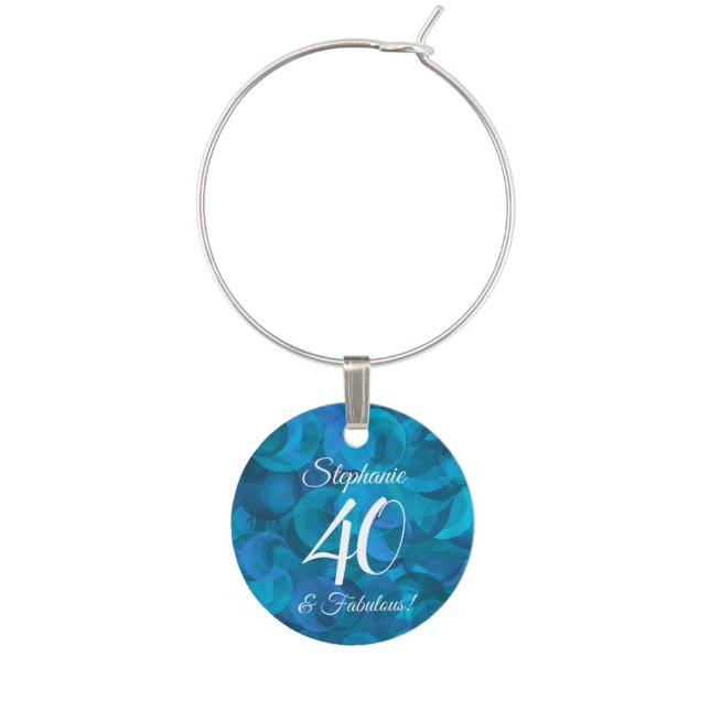 Ocean Blue 40 and Fabulous Birthday Name Wine Charm (Front)