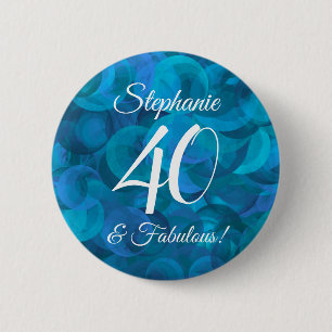 Ocean Blue 40 and Fabulous Birthday Party Button