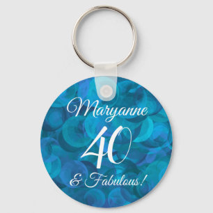 Ocean Blue 40 & Fabulous Birthday Party Favor Keychain