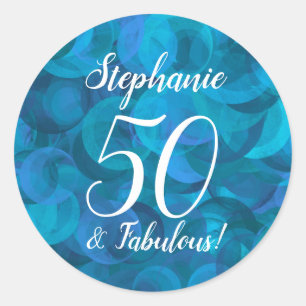 Ocean Blue 50 and Fabulous Birthday Favor Classic Round Sticker