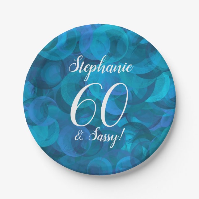 Ocean Blue 60 and Sassy Birthday Party Paper Plates (Front)