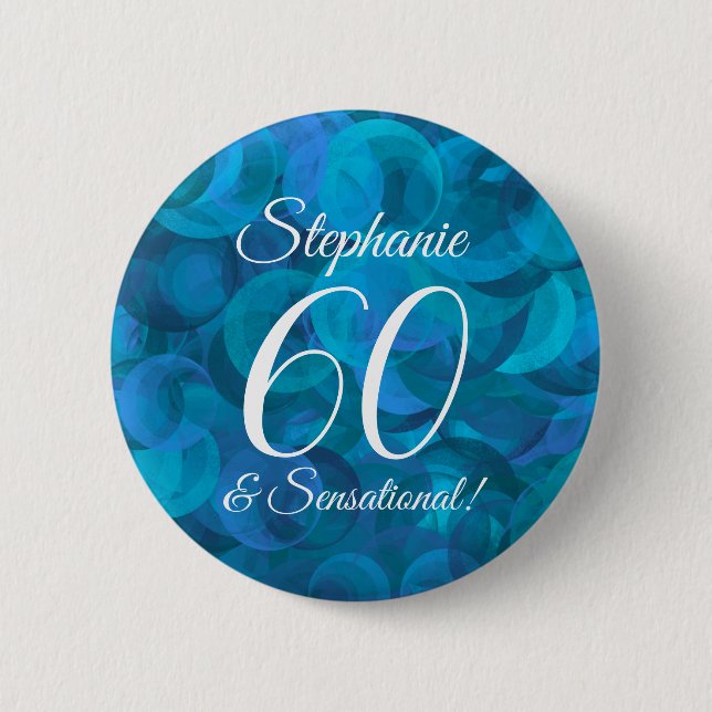Ocean Blue 60 and Sensational Birthday Party Button (Front)