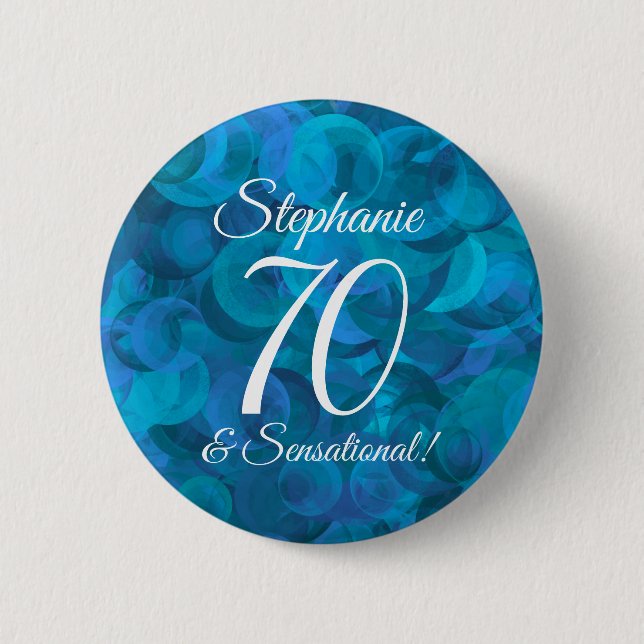 Ocean Blue 70 and Sensational Birthday Party Button (Front)
