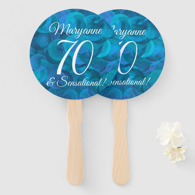 Ocean Blue 70 and Sensational Birthday Party Hand Fan (Front and Back)