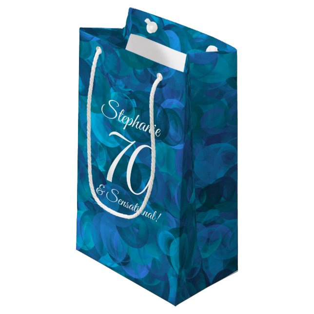 Ocean Blue 70 and Sensational Birthday Party Small Gift Bag (Front Angled)