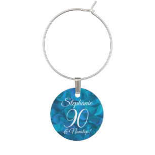 Ocean Blue 90 and Nonstop Birthday Name Wine Charm