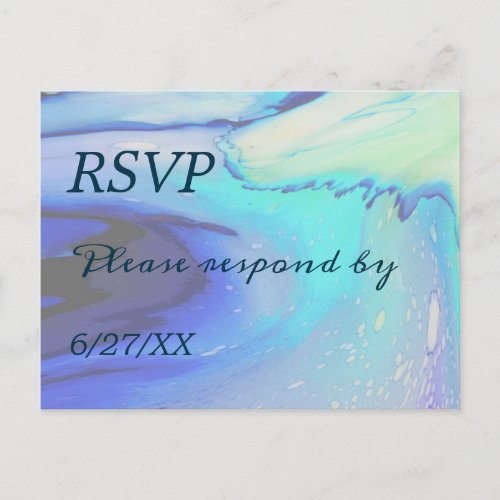 Ocean Blue Abstract Beach Wedding Response  Postcard