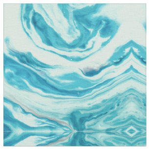 Ocean Blue Abstract Painted Beach Marble Waves Fabric
