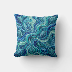 Ocean Blue Abstract Throw Pillow