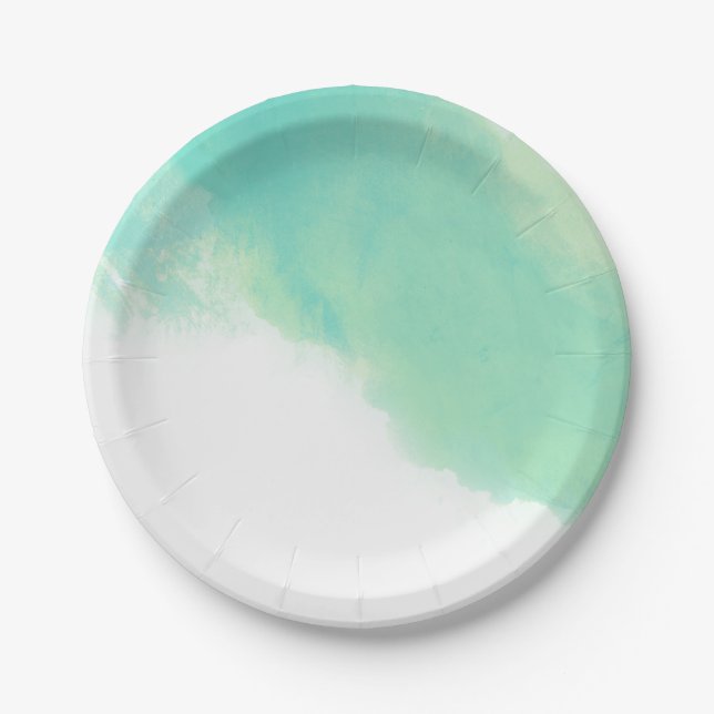 Ocean Blue Abstract Watercolor Wedding Paper Plates (Front)