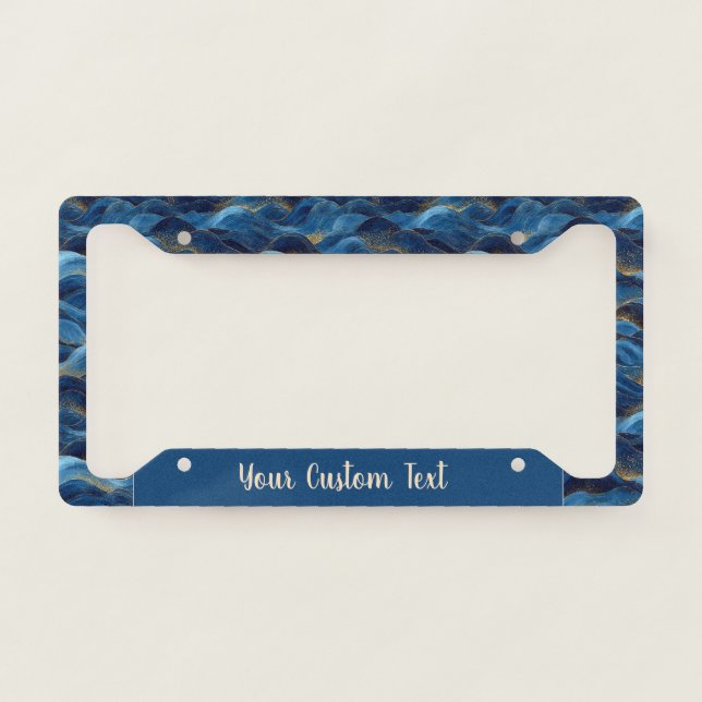 Ocean Blue Abstract Waves – Elegant Coastal Design License Plate Frame (Front)