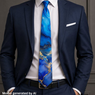 Ocean Blue Agate Gold Vein Neck Tie