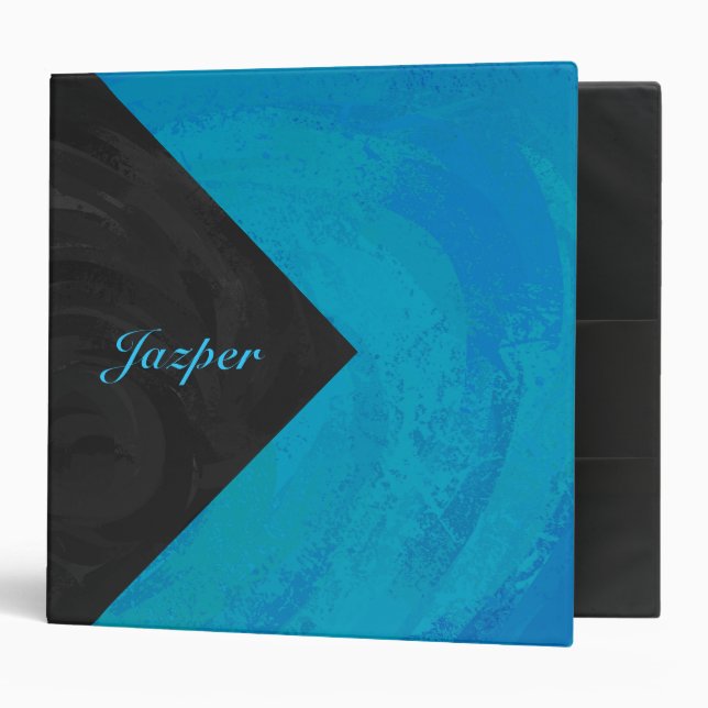 Ocean Blue and Black Monogram 3 Ring Binder (Front/Inside)