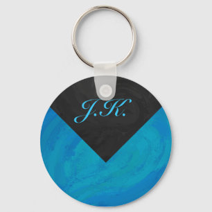 Ocean Blue and Black Monogram Keychain