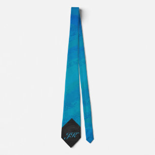 Ocean Blue and Black Monogram Tie