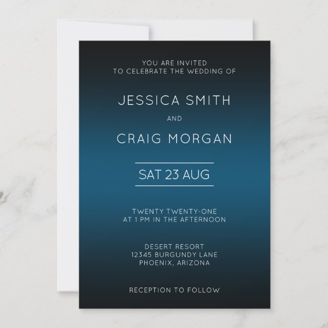 Ocean Blue and Black Ombre Wedding Invitation