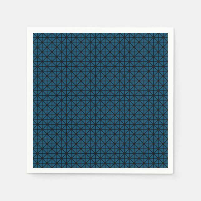 Ocean Blue and Black Squares Pattern Napkins (Front)