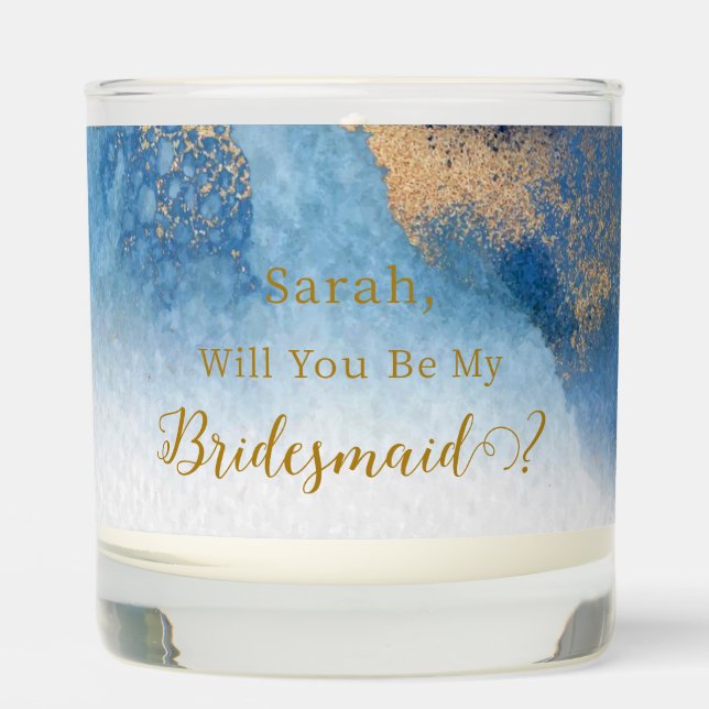 Ocean Blue and Golden Watercolor Bridal Shower Scented Candle (Front)