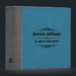 Ocean Blue and Gray Vintage Leather 3 Ring Binder<br><div class="desc">Elegant image of ocean blue and gray vintage leather stitching effect with a black decorative floral element. This design is very flexible,  where you can position decorative elements and make your product truly one of a kind.</div>