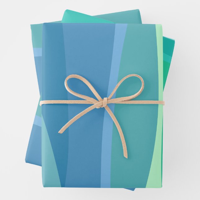 Ocean Blue and Green Abstract Shapes Aesthetic Wrapping Paper Sheets (In situ)