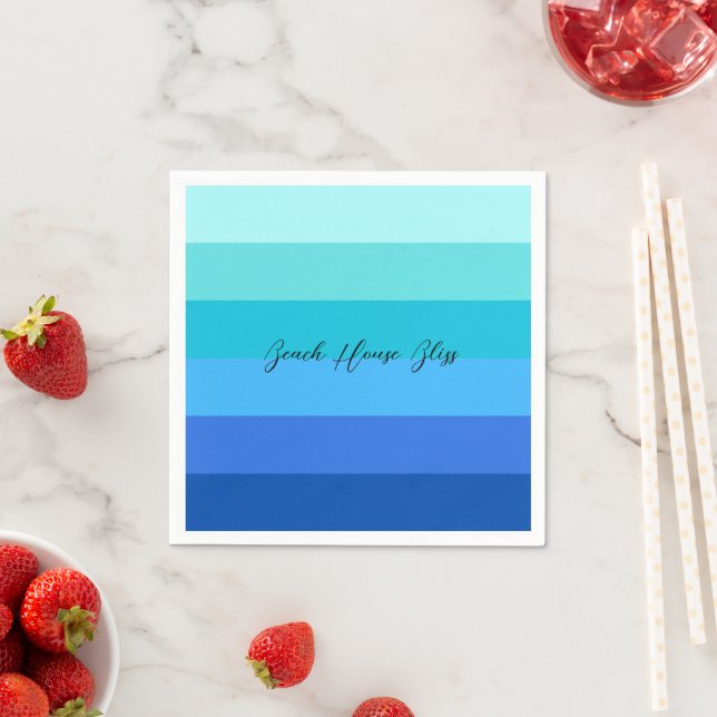 Ocean Blue and Green Striped Paper Napkins (Insitu)