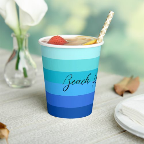 Ocean Blue and Green Striped Paper Paper Cups