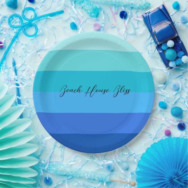 Ocean Blue and Green Striped Paper Plates (Party)