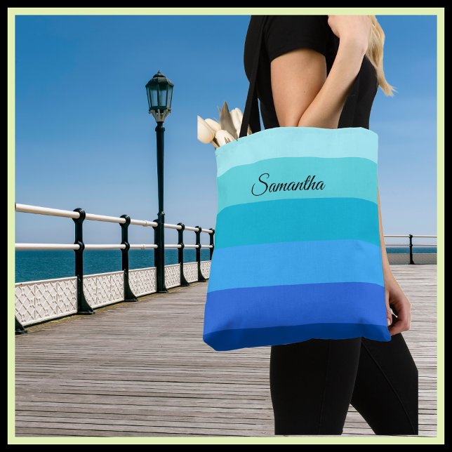 Ocean Blue and Green Stripes Tote Bag (Creator Uploaded)