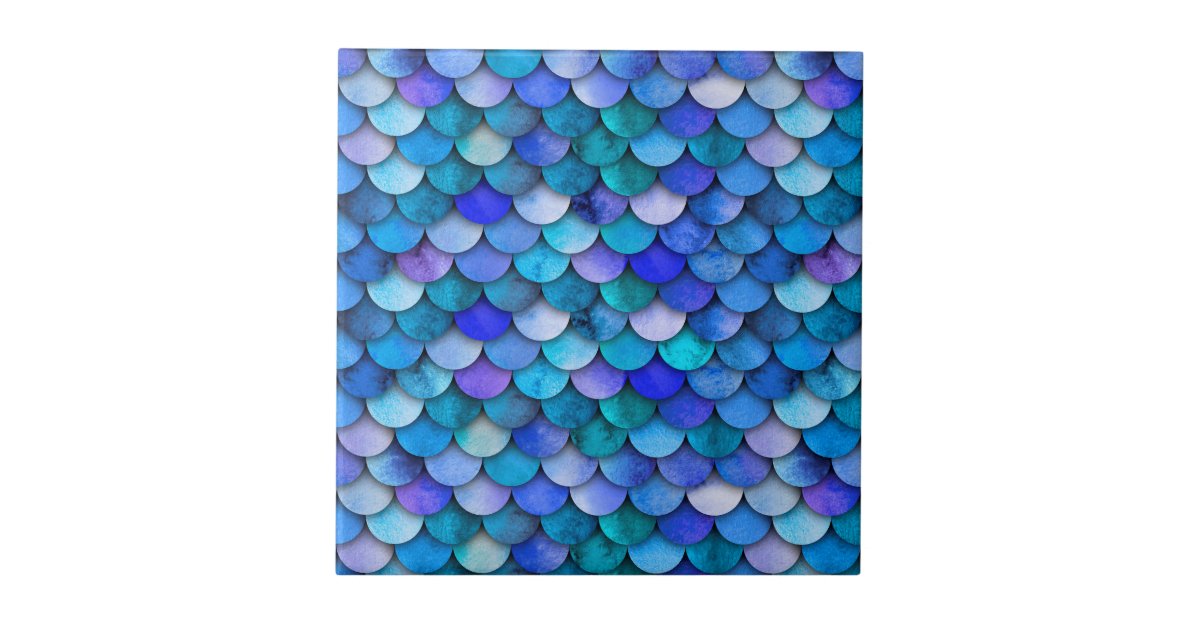 Ocean blue and purple mermaid scales tile | Zazzle