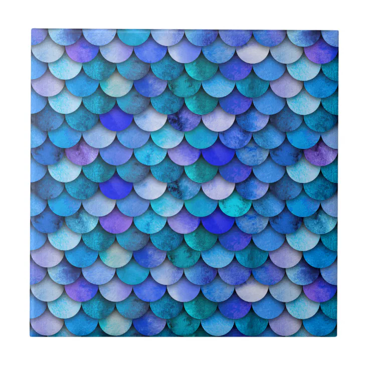 Blue Mosaic Glass Art Mermaid Scales Decorative Bowl 4 inch Set of 3 