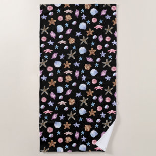 Ocean Blue and Purple Summer Starfish and Seashell Beach Towel