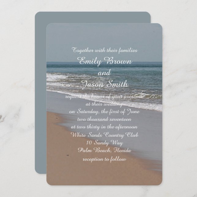 Ocean blue and sandy beach invitation (Front/Back)
