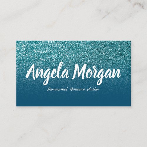 Ocean Blue and Teal Ombre Glitter Photo Author Business Card