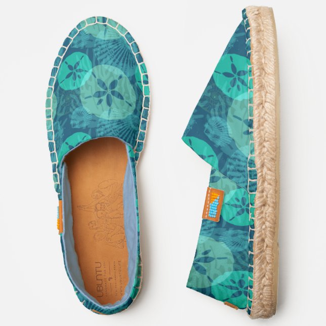 Ocean Blue and Teal Sand Dollar Seashells Beachy Espadrilles (Side)