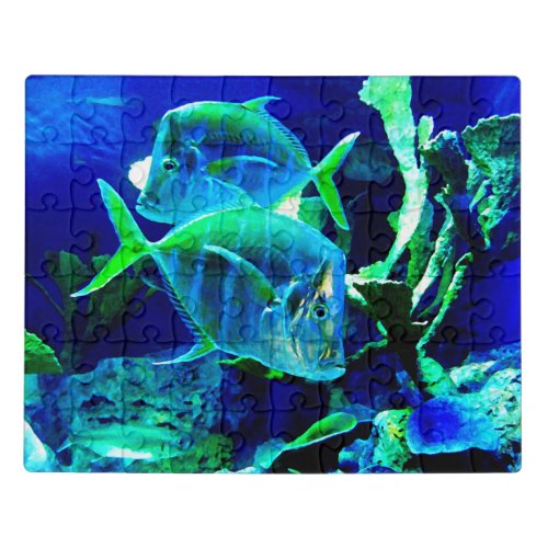 Ocean blue and turquoise tropical fish jigsaw puzzle