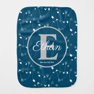 Ocean Blue and White arrows pattern Monogrammed Baby Burp Cloth