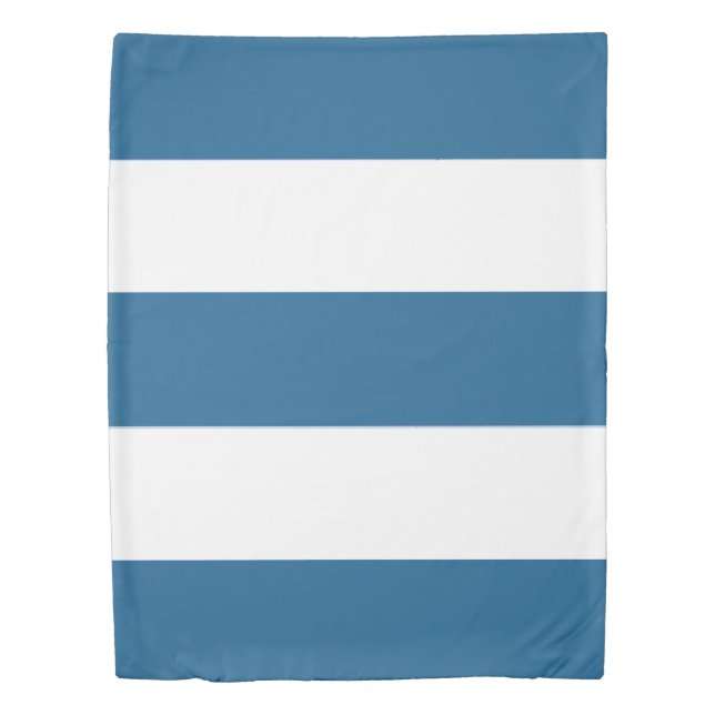 Ocean Blue and White Broad Stripe Duvet Cover (Front)