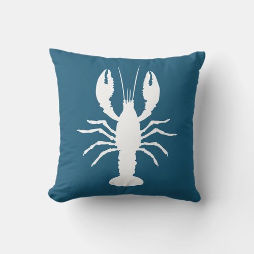 Ocean Blue and White Lobster Shape Outdoor Pillow