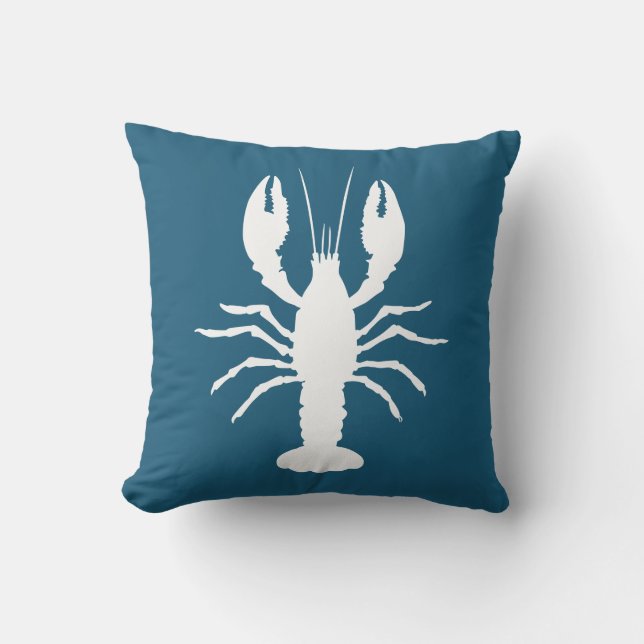 Ocean Blue and White Lobster Shape Outdoor Pillow (Front)