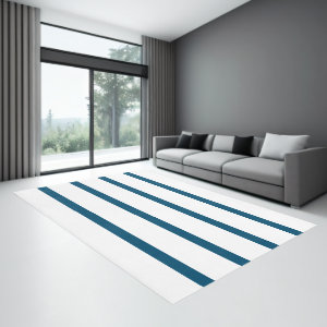 Ocean Blue and White Minimal Wide Stripes Office Rug