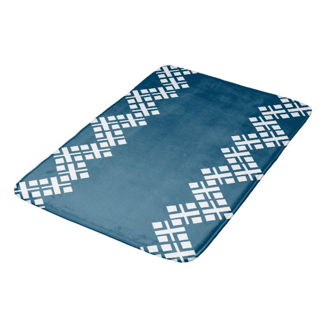 Ocean Blue and White Mono Zig Zag Bath Mat (Angled)