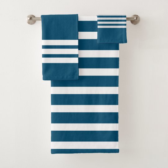 Ocean Blue and white stripes bathroom Bath Towel Set | Zazzle.com