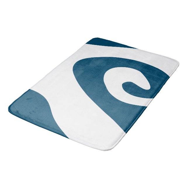 Ocean Blue and White Swirl Wave Bath Mat (Angled)